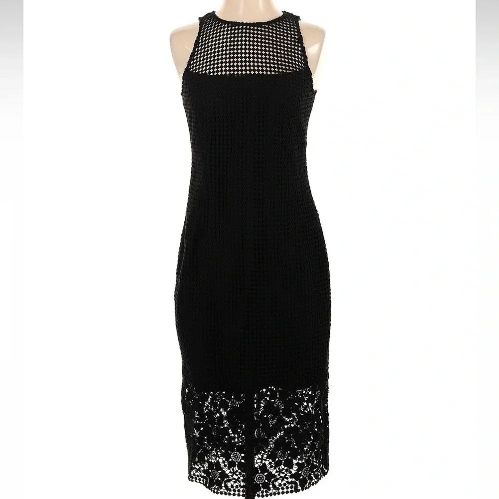 White House Black Market Black Chic Crochet Lace Whimsigoth Midi Dress Size 2 - Picture 4 of 11